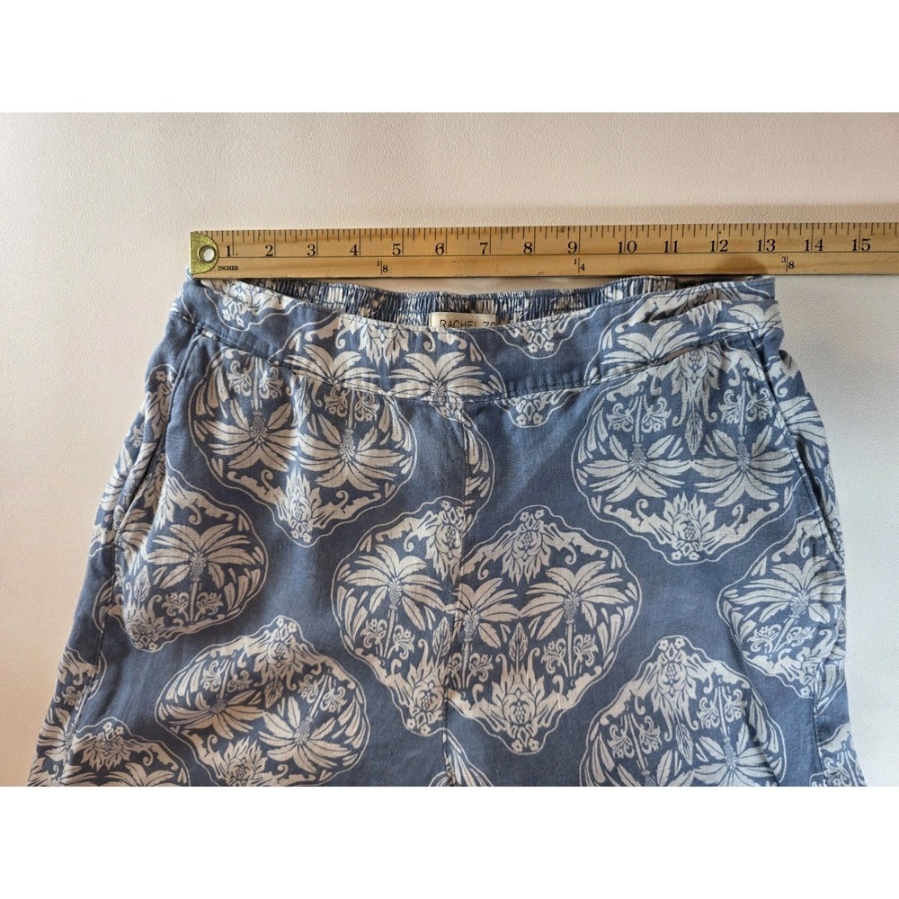 Rachel Zoe Linen Pants Size M Stretch Waist Blue Wide Leg Summer Coastal Core - Picture 4 of 5